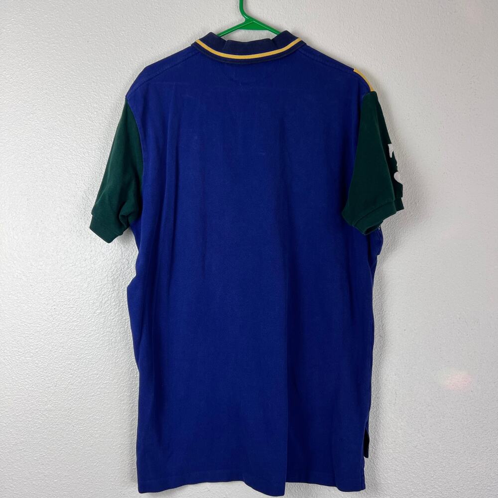 Polo Ralph Lauren Blue Yellow Stripe Big Pony Polo Shirt Classic Fit Size L - Picture 6 of 8